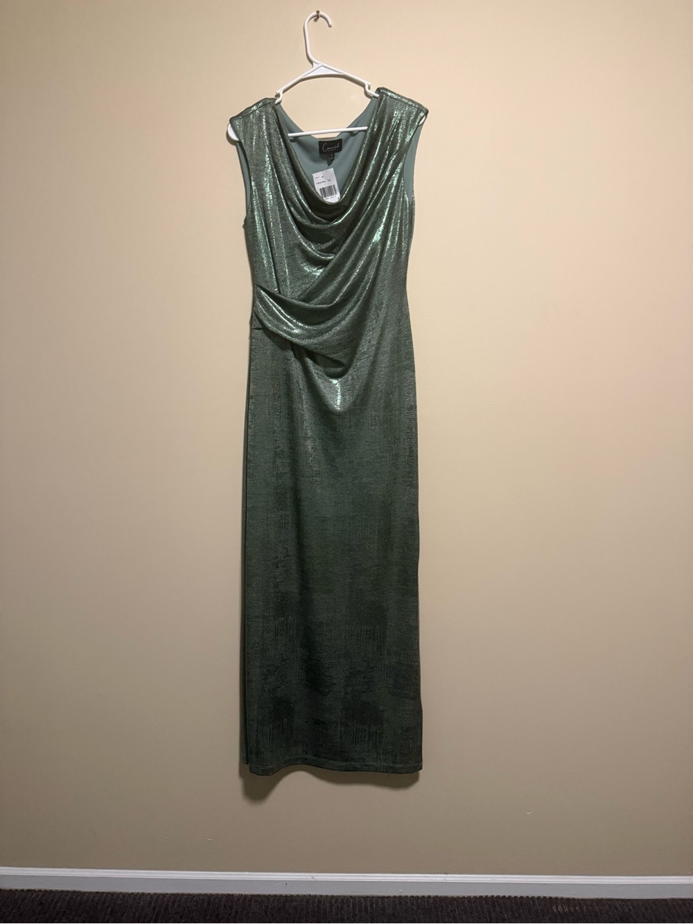 Connected Apparel Shimmery Sage Green Cowl Neck Maxi Dress Sz 8